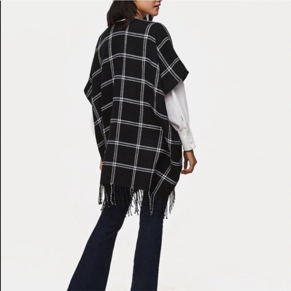 NWT LOFT Oversized Fringe Striped Poncho Wrap OS​​​​​​​